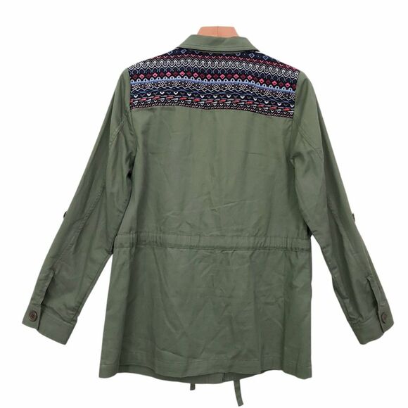 ModCloth Jacket Womens Medium Green Aztec Embroidered Front Button Twill Cotton - Picture 7 of 12